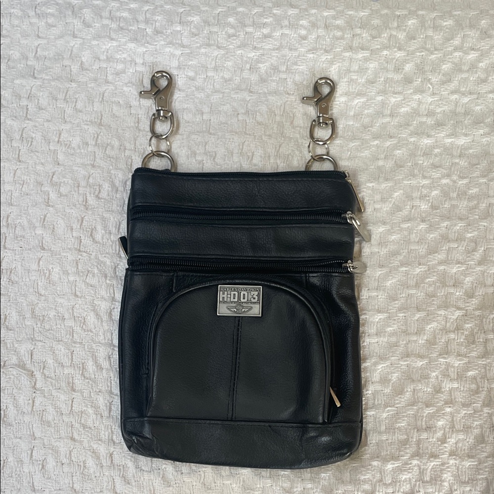 Black Leather Belt Clip Bag with Harley- Davidson 100 Year Commemorative Pin